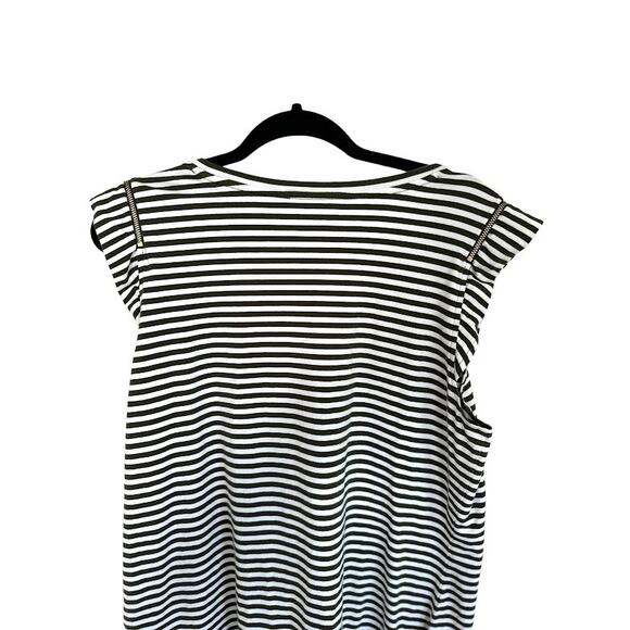Michael Kors Striped Mini Dress Women's XL Green White Ruffle Sleeve Cotton Zip - Picture 5 of 10
